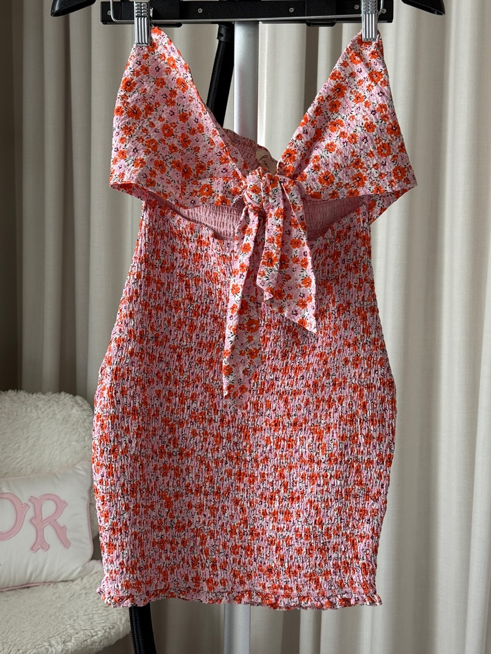 Lush x Cocolillys Pink Orange Floral Smocked Mini Dress – S